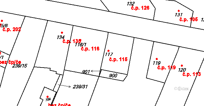 Loučeň 115 na parcele st. 117 v KÚ Loučeň, Katastrální mapa