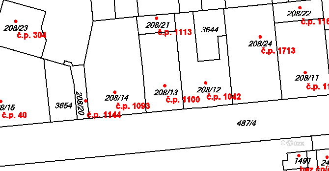 Lysá nad Labem 1100 na parcele st. 208/13 v KÚ Lysá nad Labem, Katastrální mapa