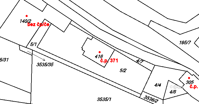 Stařeč 371 na parcele st. 416 v KÚ Stařeč, Katastrální mapa