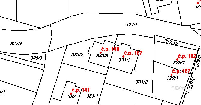 Kníničky 168, Brno na parcele st. 333/3 v KÚ Kníničky, Katastrální mapa