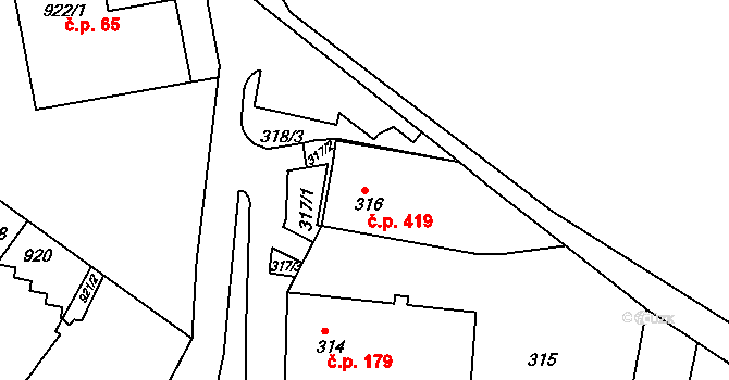 Brněnské Ivanovice 419, Brno na parcele st. 316 v KÚ Brněnské Ivanovice, Katastrální mapa