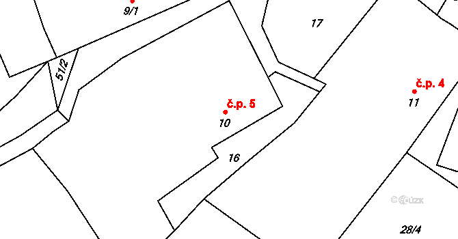 Lhota 5, Lhota-Vlasenice na parcele st. 10 v KÚ Lhota u Kamenice nad Lipou, Katastrální mapa