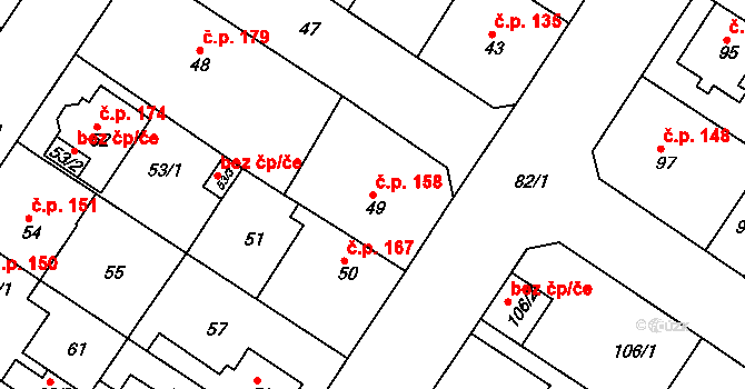 Prosetice 158, Teplice na parcele st. 49 v KÚ Prosetice, Katastrální mapa