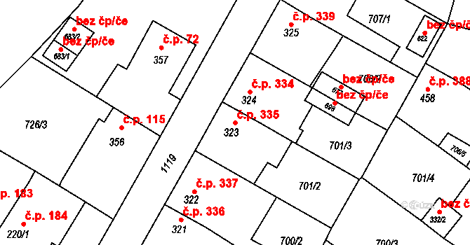 Staňkov II 335, Staňkov na parcele st. 323 v KÚ Staňkov-ves, Katastrální mapa