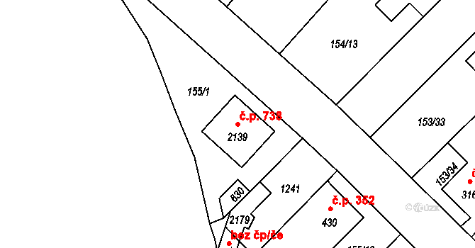 Úšovice 738, Mariánské Lázně na parcele st. 2139 v KÚ Úšovice, Katastrální mapa