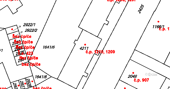 Cheb 1209,1210 na parcele st. 4211 v KÚ Cheb, Katastrální mapa