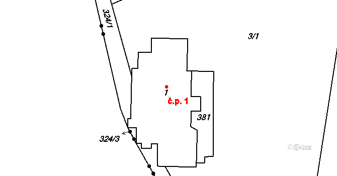 Svahová 1, Boleboř na parcele st. 1 v KÚ Svahová, Katastrální mapa