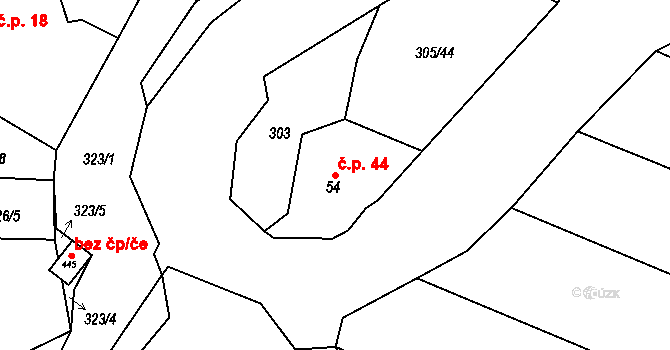 Račice 44 na parcele st. 54 v KÚ Račice nad Berounkou, Katastrální mapa