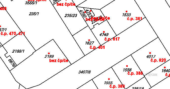 Klatovy III 401, Klatovy na parcele st. 1627 v KÚ Klatovy, Katastrální mapa