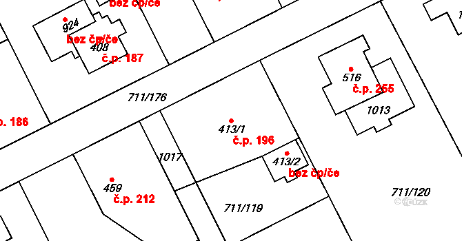 Daliměřice 196, Turnov na parcele st. 413/1 v KÚ Daliměřice, Katastrální mapa