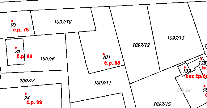 Jasenice 85, Lešná na parcele st. 101 v KÚ Jasenice u Valašského Meziříčí, Katastrální mapa
