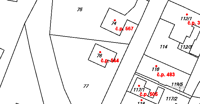 Řeporyje 544, Praha na parcele st. 76 v KÚ Řeporyje, Katastrální mapa