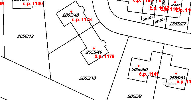 Stodůlky 1179, Praha na parcele st. 2655/49 v KÚ Stodůlky, Katastrální mapa