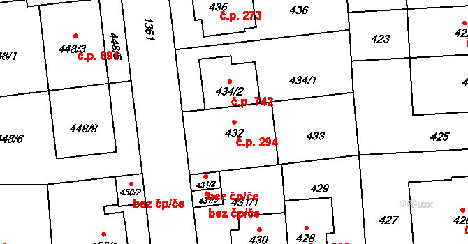 Vokovice 294, Praha na parcele st. 432 v KÚ Vokovice, Katastrální mapa