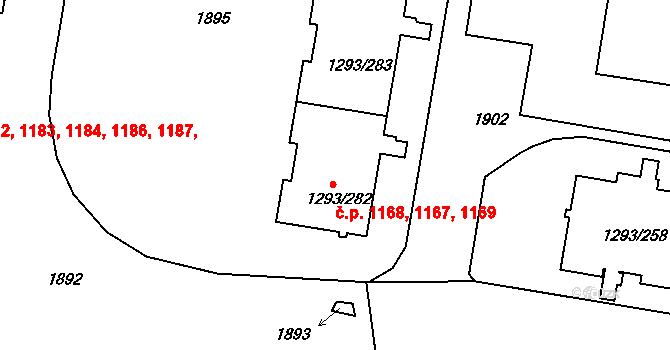 Řepy 1167,1168,1169, Praha na parcele st. 1293/282 v KÚ Řepy, Katastrální mapa