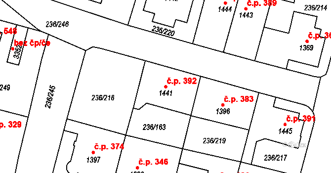 Střední Předměstí 392, Trutnov na parcele st. 1441 v KÚ Trutnov, Katastrální mapa