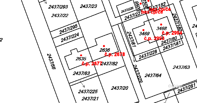 Hodonín 2678 na parcele st. 2636 v KÚ Hodonín, Katastrální mapa