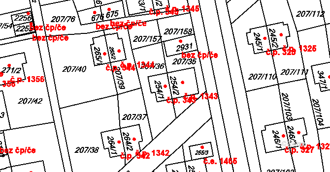 Sezimovo Ústí 343 na parcele st. 254/1 v KÚ Sezimovo Ústí, Katastrální mapa