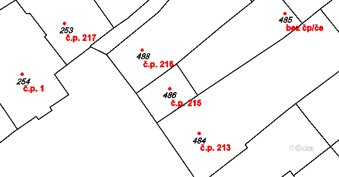 Hodkovice nad Mohelkou 215 na parcele st. 486 v KÚ Hodkovice nad Mohelkou, Katastrální mapa