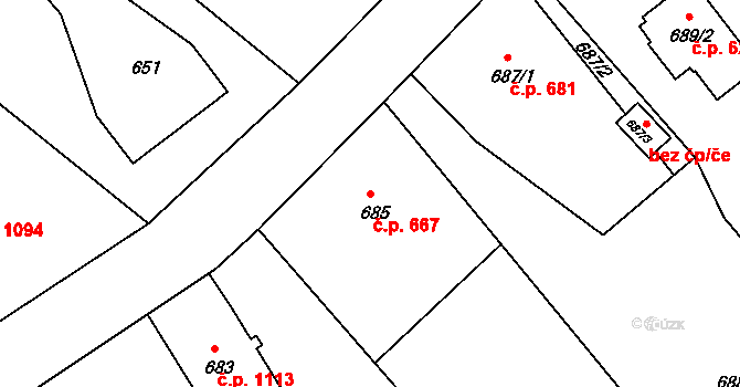 Rumburk 1 667, Rumburk na parcele st. 685 v KÚ Rumburk, Katastrální mapa