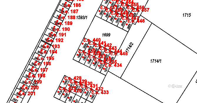 Kuřim 443 na parcele st. 3957 v KÚ Kuřim, Katastrální mapa