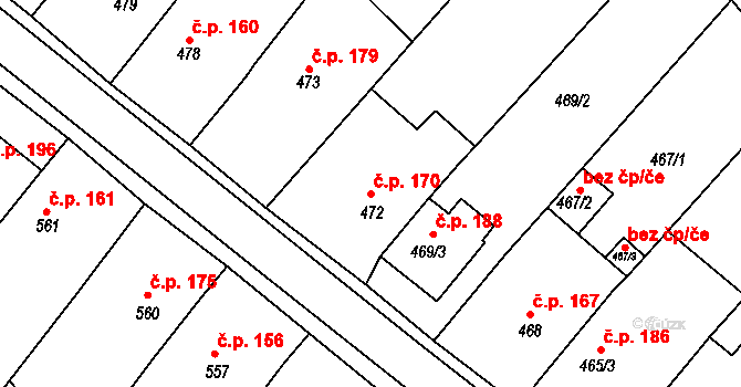 Královopolské Vážany 170, Rousínov na parcele st. 472 v KÚ Královopolské Vážany, Katastrální mapa