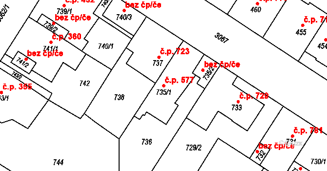 Bolevec 577, Plzeň na parcele st. 735/1 v KÚ Bolevec, Katastrální mapa