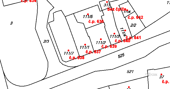 Loučany 637 na parcele st. 111/1 v KÚ Loučany na Hané, Katastrální mapa