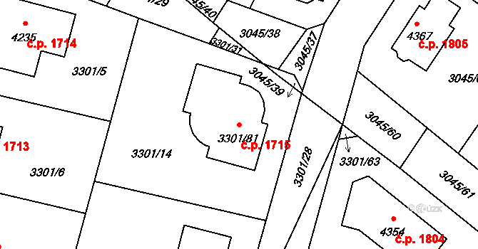 Čelákovice 1715 na parcele st. 3301/81 v KÚ Čelákovice, Katastrální mapa