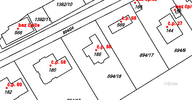 Boršov 56 na parcele st. 185 v KÚ Boršov, Katastrální mapa