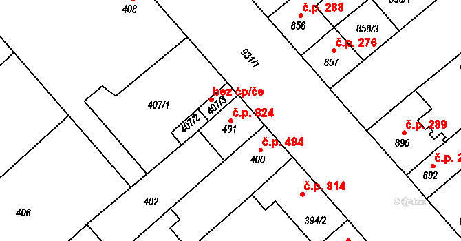 Chropyně 824 na parcele st. 401 v KÚ Chropyně, Katastrální mapa
