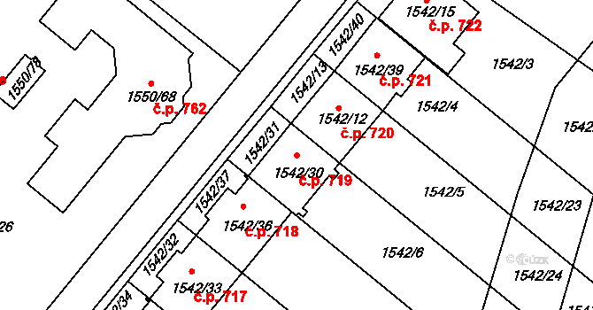Miřetice u Klášterce nad Ohří 719, Klášterec nad Ohří na parcele st. 1542/30 v KÚ Miřetice u Klášterce nad Ohří, Katastrální mapa