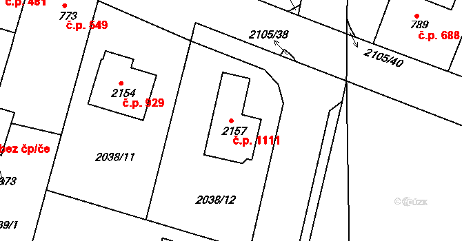 Pacov 1111 na parcele st. 2157 v KÚ Pacov, Katastrální mapa