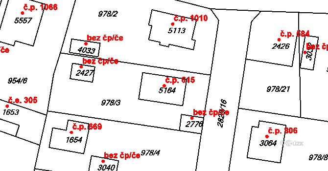 Plzeňské Předměstí 615, Rokycany na parcele st. 5164 v KÚ Rokycany, Katastrální mapa
