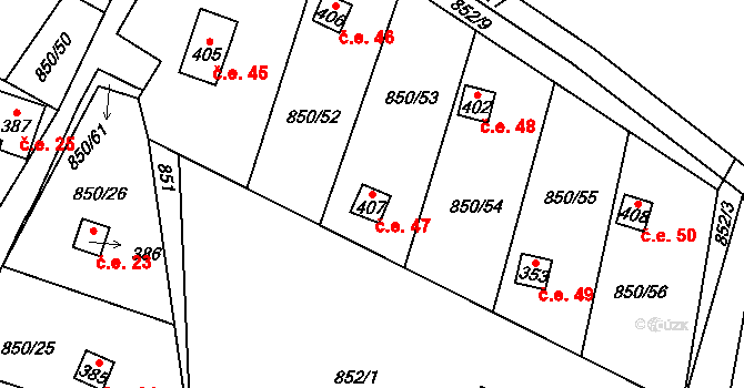 Lužný 47, Perštejn na parcele st. 407 v KÚ Černýš, Katastrální mapa