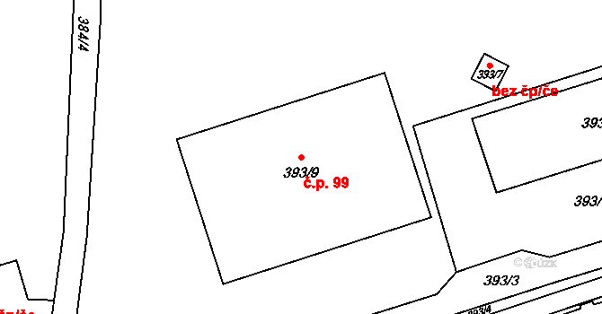 Chotovice 99 na parcele st. 393/9 v KÚ Chotovice u Nového Boru, Katastrální mapa