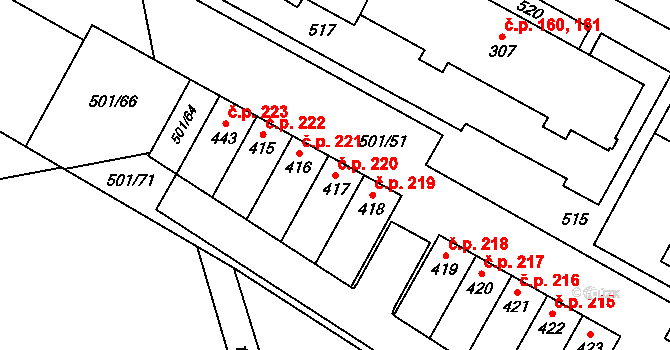 Černá za Bory 220, Pardubice na parcele st. 417 v KÚ Černá za Bory, Katastrální mapa