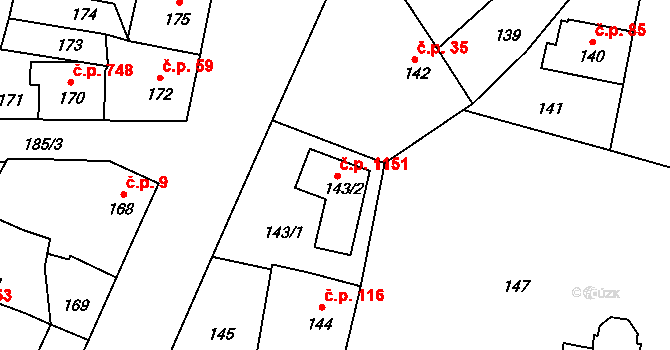 Řevnice 1151 na parcele st. 143/2 v KÚ Řevnice, Katastrální mapa