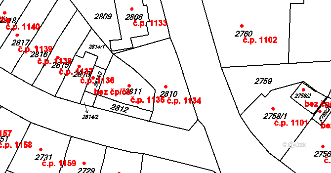 Bruntál 1134 na parcele st. 2810 v KÚ Bruntál-město, Katastrální mapa