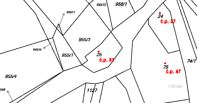 Radlice 51, Barchovice na parcele st. 25 v KÚ Radlice u Barchovic, Katastrální mapa