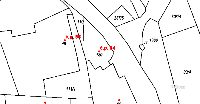 Chyjice 54 na parcele st. 130 v KÚ Chyjice, Katastrální mapa