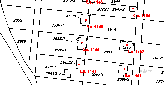 Bystřice nad Pernštejnem 1144 na parcele st. 2665/2 v KÚ Bystřice nad Pernštejnem, Katastrální mapa