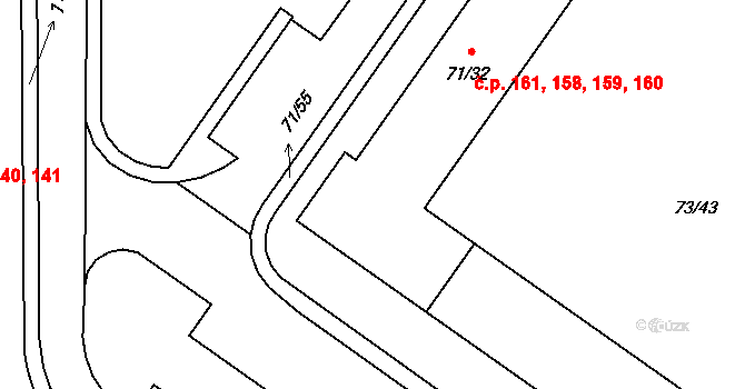 Dubina 158,159,160,161, Ostrava na parcele st. 71/32 v KÚ Dubina u Ostravy, Katastrální mapa