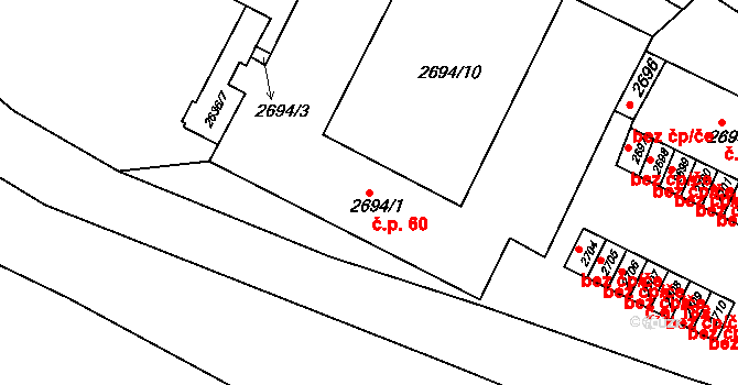 Poruba 60, Ostrava na parcele st. 2694/1 v KÚ Poruba, Katastrální mapa