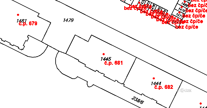 Poruba 681, Ostrava na parcele st. 1445 v KÚ Poruba, Katastrální mapa