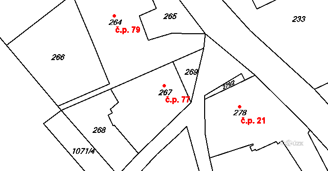 Domanín 77, Bystřice nad Pernštejnem na parcele st. 267 v KÚ Domanín u Bystřice nad Pernštejnem, Katastrální mapa