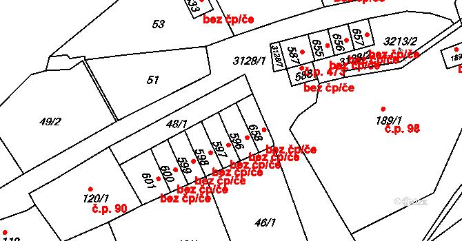 Bečov nad Teplou 39653897 na parcele st. 596 v KÚ Bečov nad Teplou, Katastrální mapa