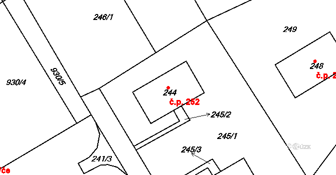 Horní Ves 252, Fryšták na parcele st. 244 v KÚ Horní Ves u Fryštáku, Katastrální mapa