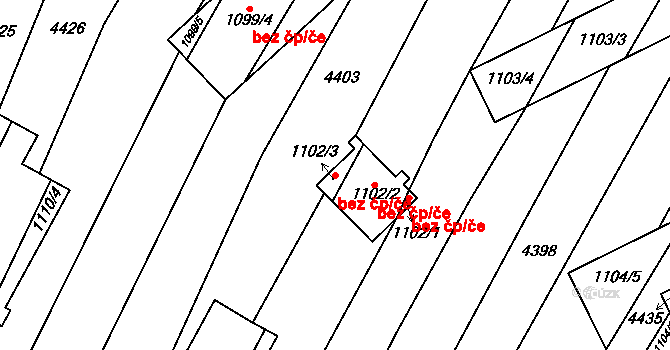 Veselí nad Moravou 44854897 na parcele st. 1102/3 v KÚ Milokošť, Katastrální mapa