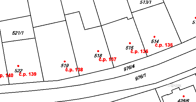 Chuchelná 137 na parcele st. 518 v KÚ Chuchelná, Katastrální mapa